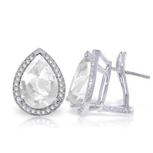 11.22 Carat 14K Solid White Gold French Clips Earrings Diamond White Topaz