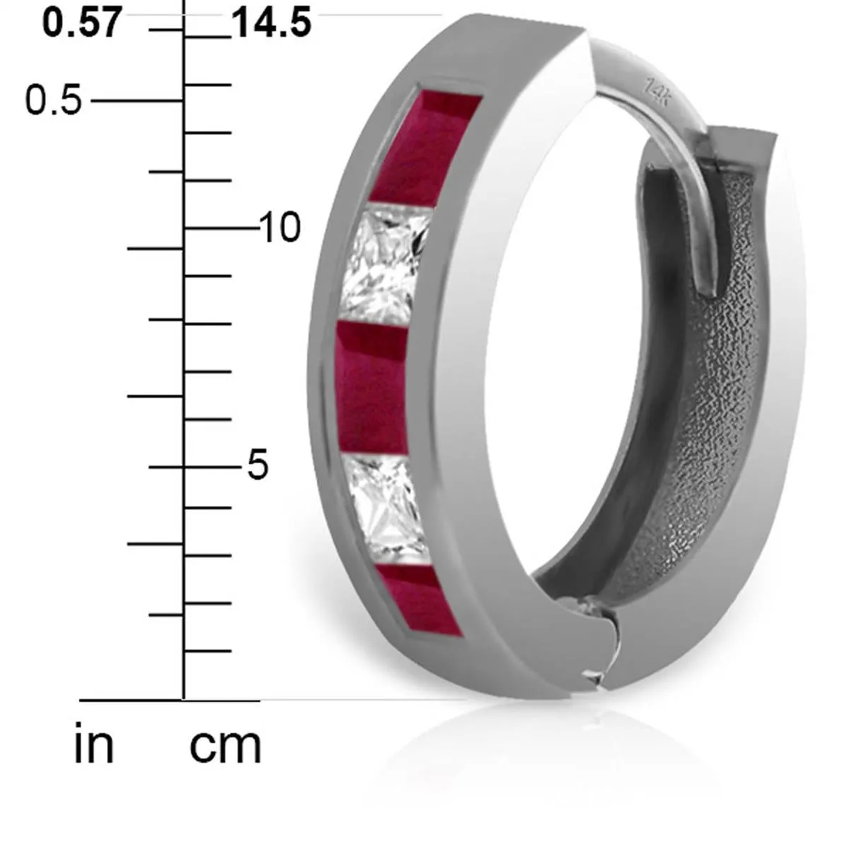 1.26 Carat 14K Solid White Gold Hoop Earrings Natural Ruby White Topaz