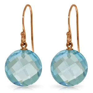 14K Solid Rose Gold Fish Hook Earrings w/ Natural Blue Topaz