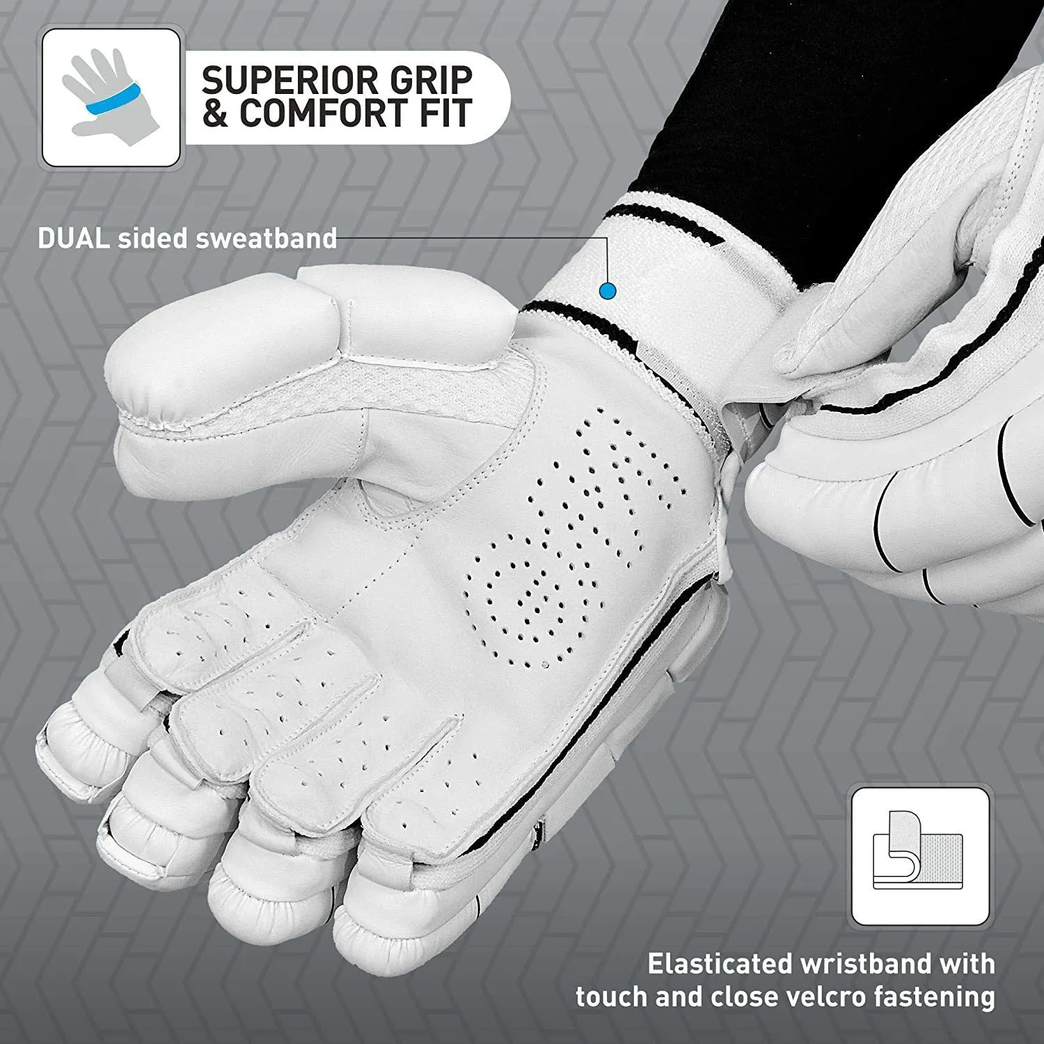 303 Cricket Batting Gloves for Youth Right Handed | Free Cover | White/Black