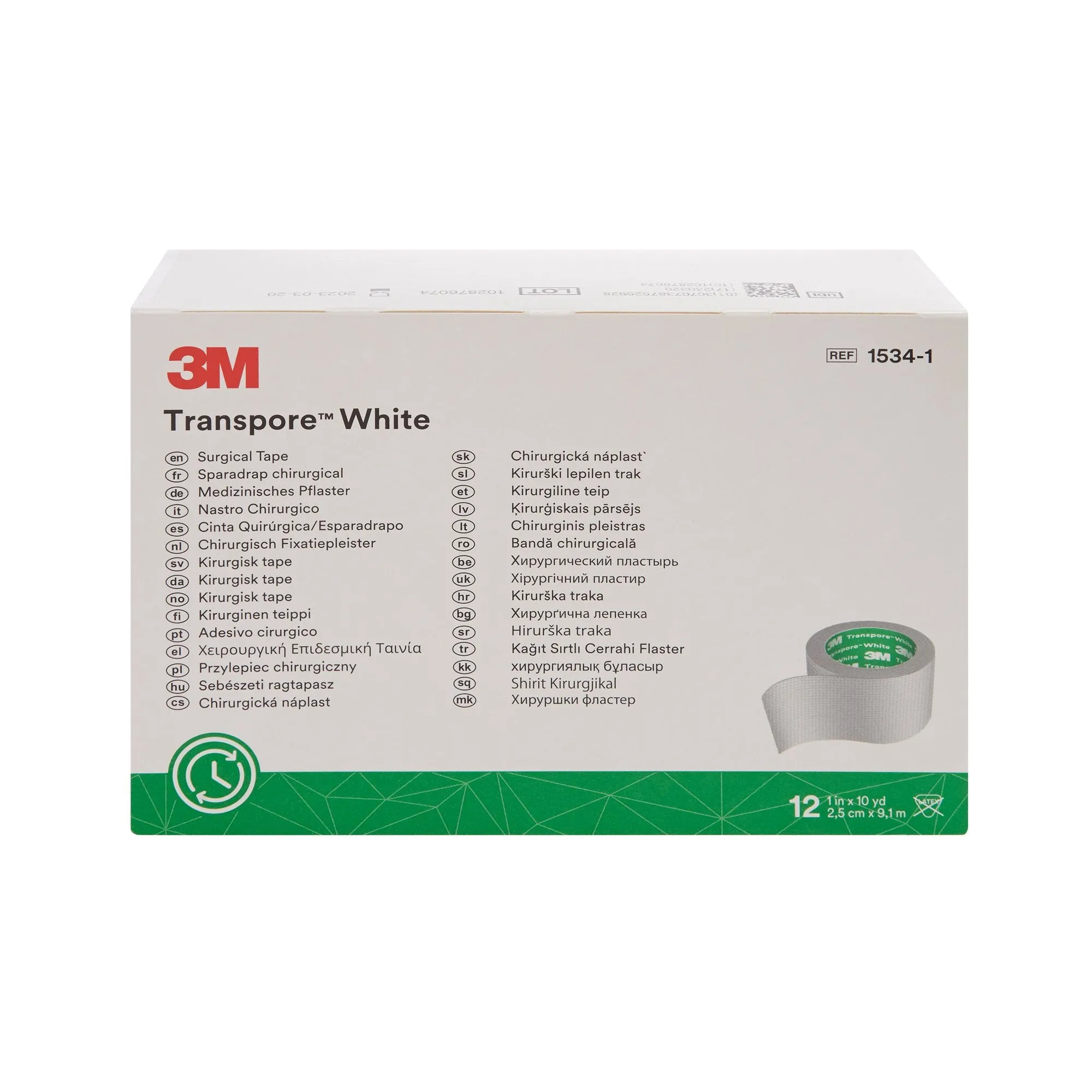 3M™ Transpore™ Plastic Medical Tape, 1 Inch x 10 Yard, White, 1 Roll