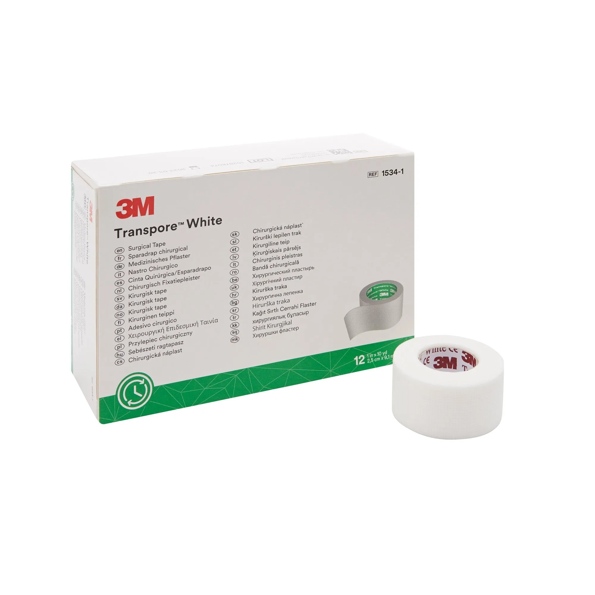 3M™ Transpore™ Plastic Medical Tape, 1 Inch x 10 Yard, White, 1 Roll