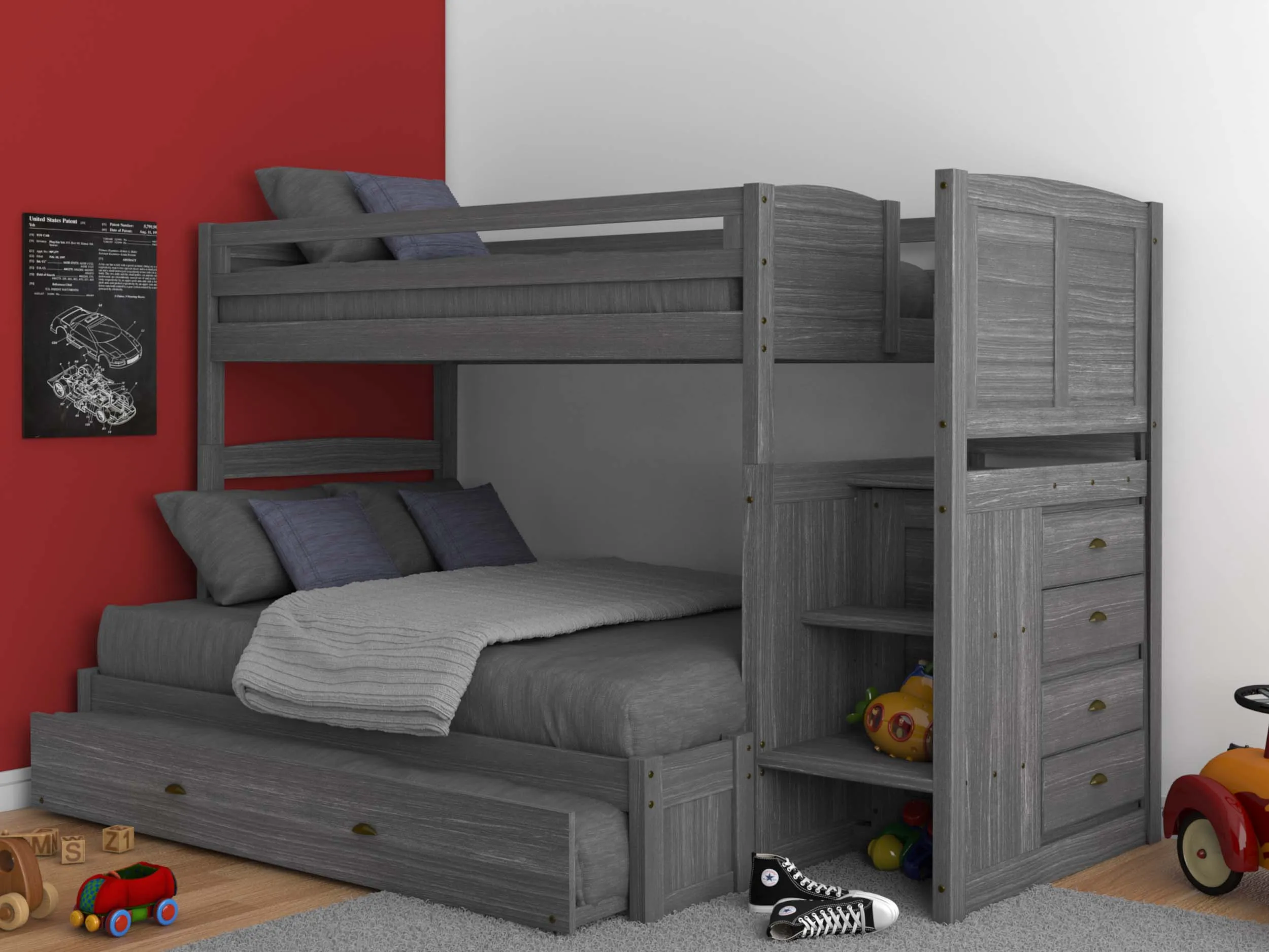 4214-TF - Twin/Full Staircase Bunk Gray (Hardware Kit)