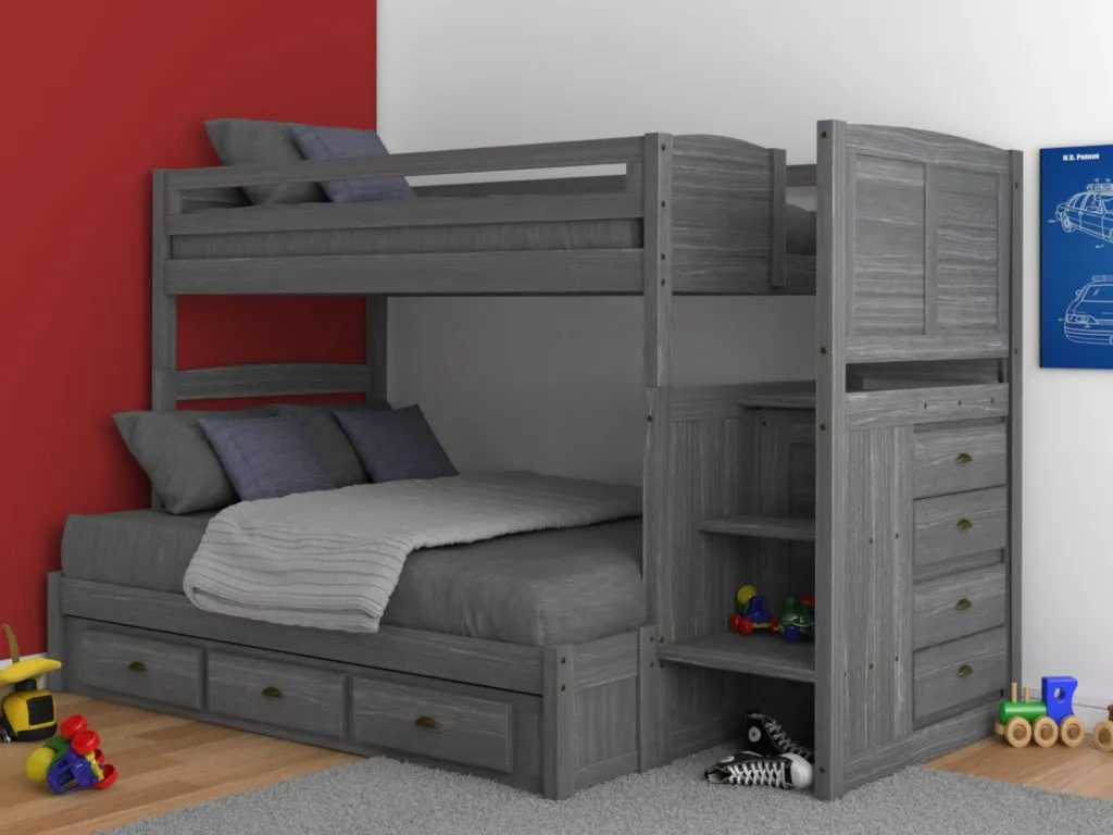 4214-TF - Twin/Full Staircase Bunk Gray (Hardware Kit)