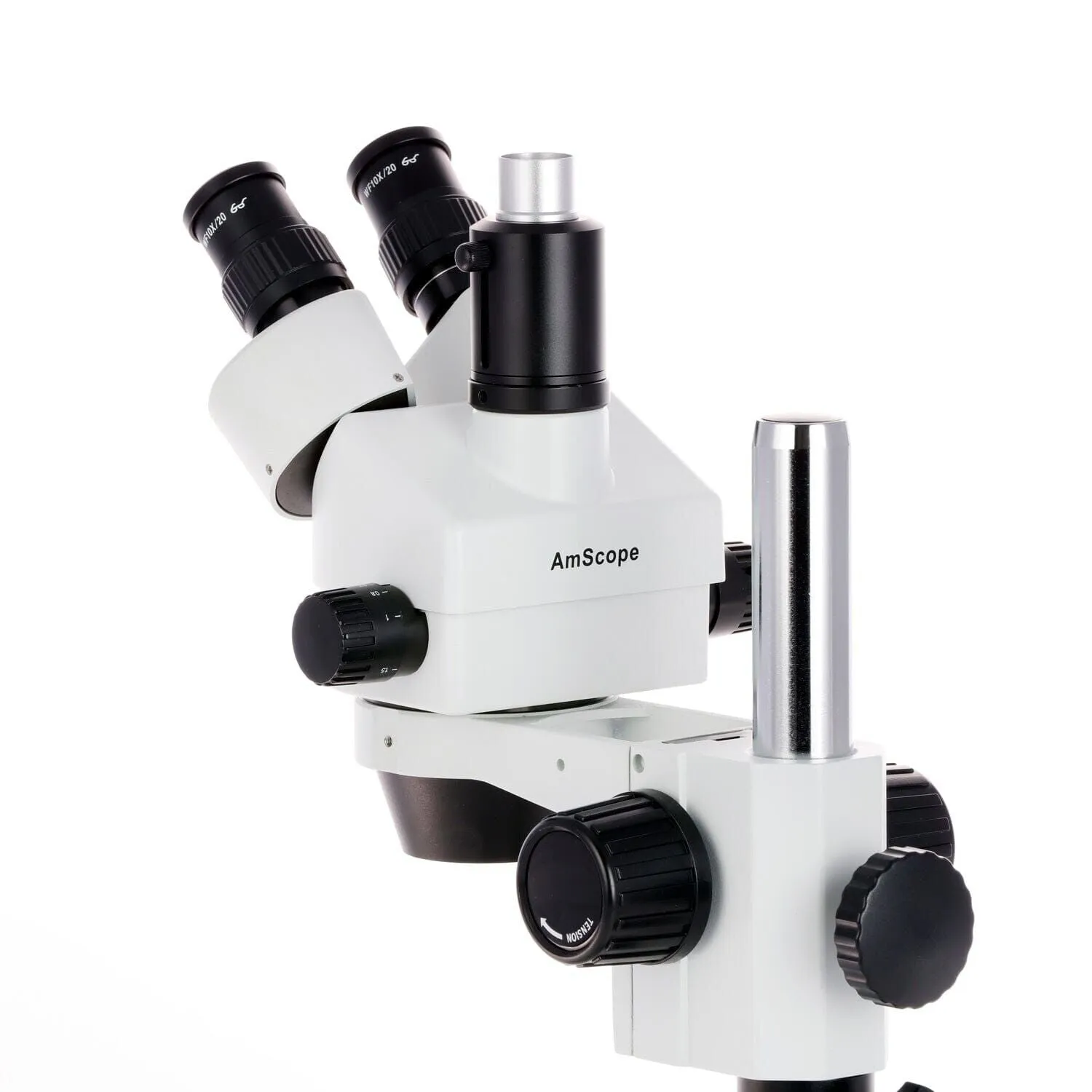 AmScope SM-1 Series Zoom Trinocular Stereo Microscope 3.5X-90X Magnification with 8W Fluorescent Ring Light and 9MP USB 2.0 C-mount Camera on Pillar Stand with Extra Large Base Plate