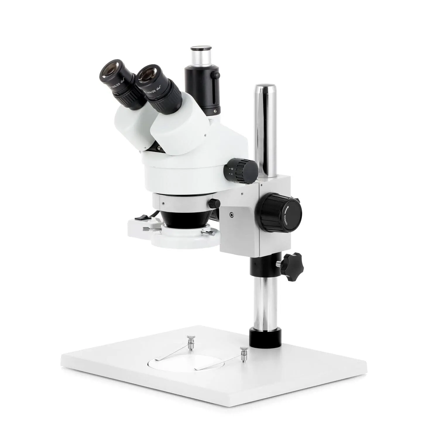AmScope SM-1 Series Zoom Trinocular Stereo Microscope 3.5X-90X Magnification with 8W Fluorescent Ring Light and 9MP USB 2.0 C-mount Camera on Pillar Stand with Extra Large Base Plate