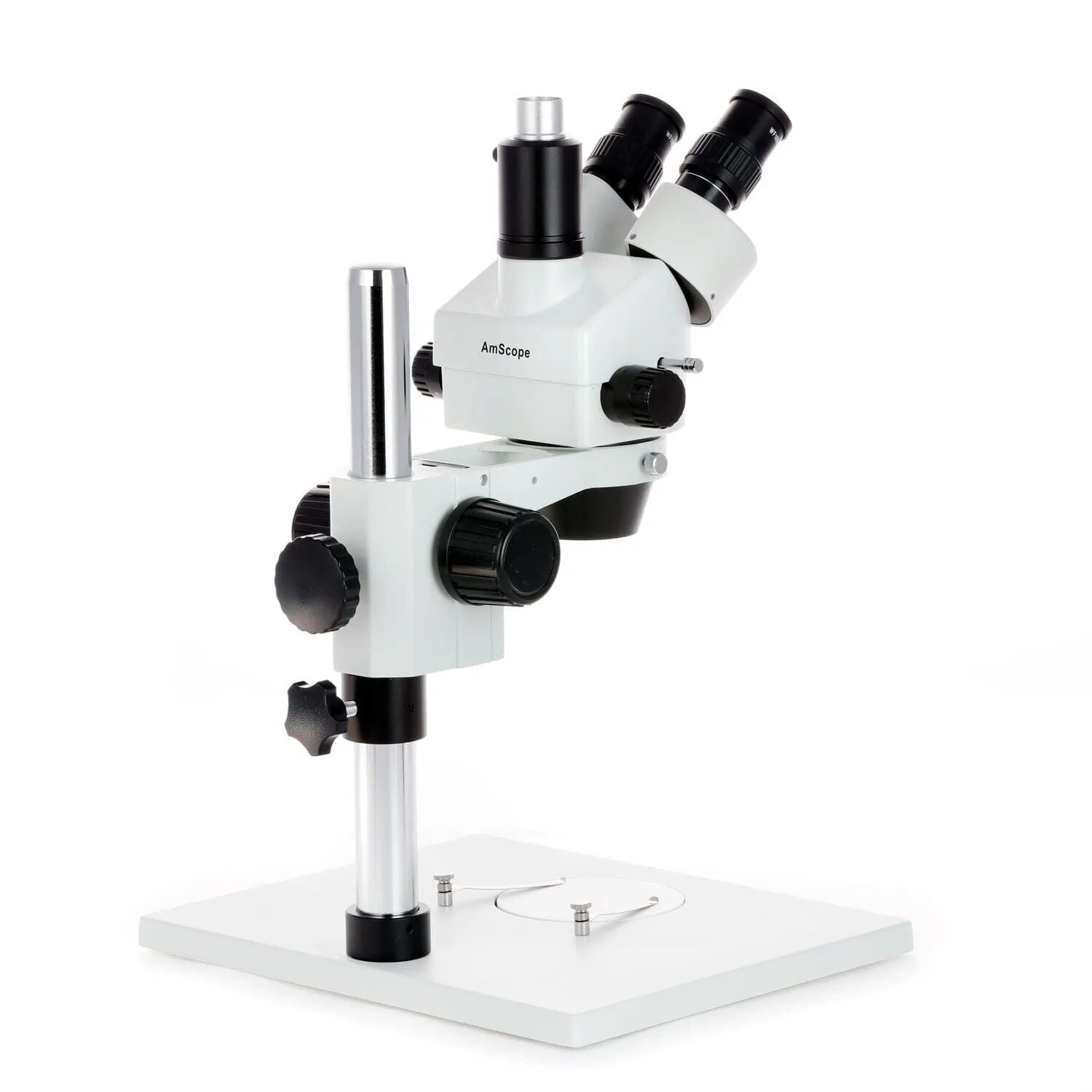 AmScope SM-1 Series Zoom Trinocular Stereo Microscope 3.5X-90X Magnification with 8W Fluorescent Ring Light and 9MP USB 2.0 C-mount Camera on Pillar Stand with Extra Large Base Plate