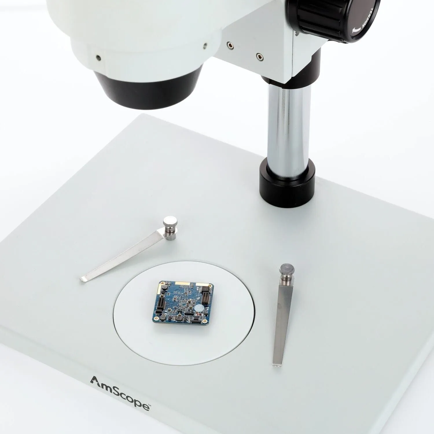 AmScope SM-1 Series Zoom Trinocular Stereo Microscope 3.5X-90X Magnification with 8W Fluorescent Ring Light and 9MP USB 2.0 C-mount Camera on Pillar Stand with Extra Large Base Plate
