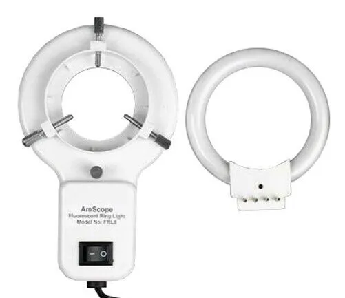 AmScope SM-1 Series Zoom Trinocular Stereo Microscope 3.5X-90X Magnification with 8W Fluorescent Ring Light and 9MP USB 2.0 C-mount Camera on Pillar Stand with Extra Large Base Plate
