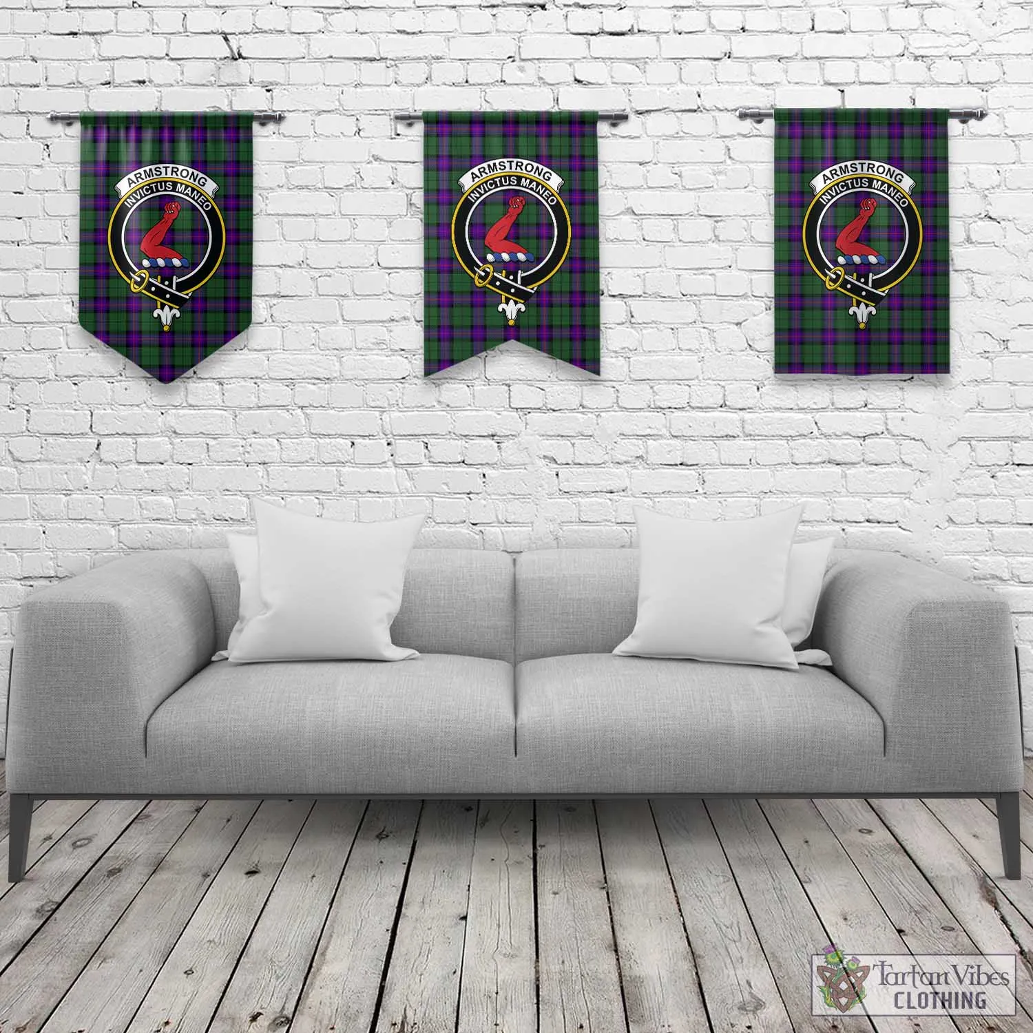 Armstrong Modern Tartan Gonfalon, Tartan Banner with Family Crest