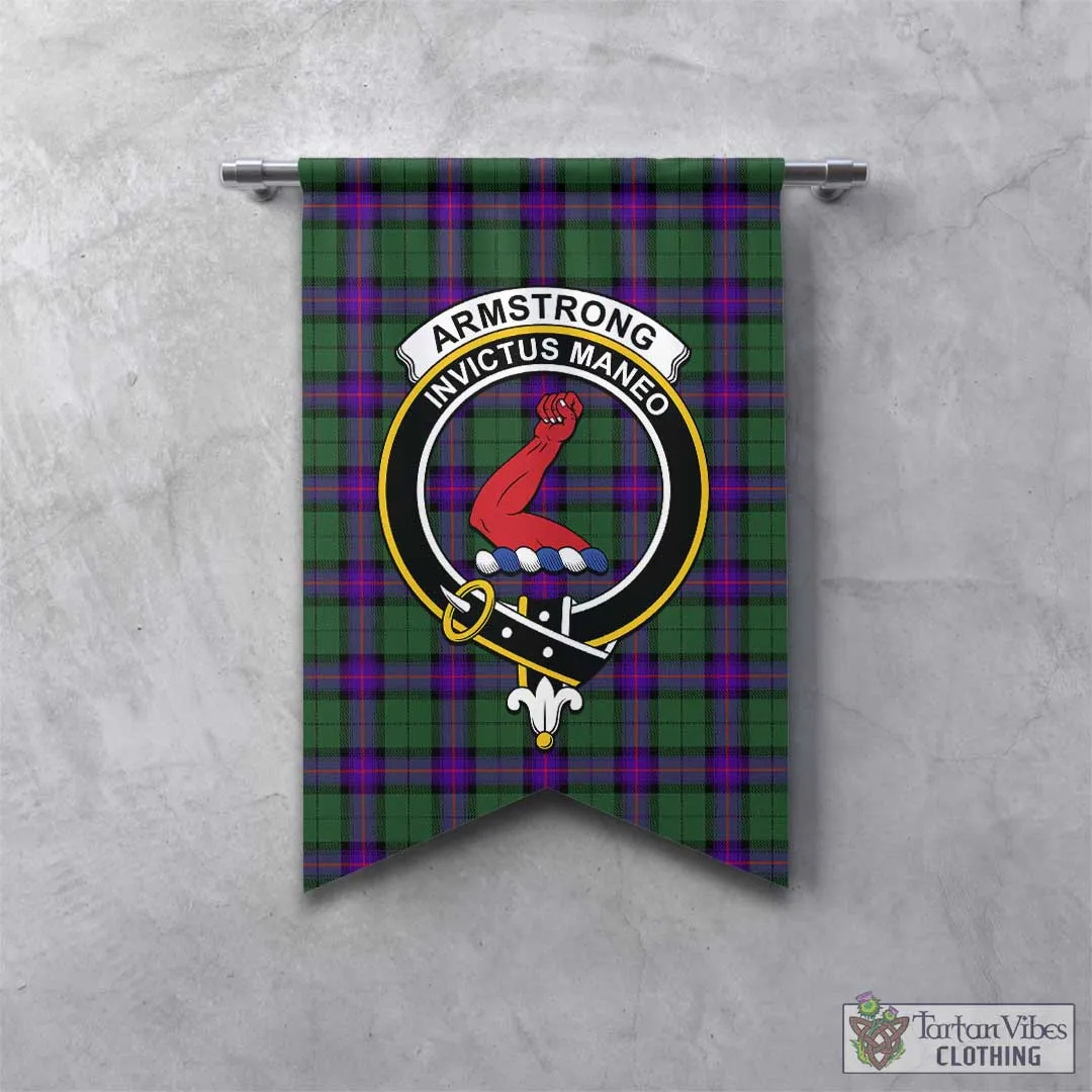 Armstrong Modern Tartan Gonfalon, Tartan Banner with Family Crest