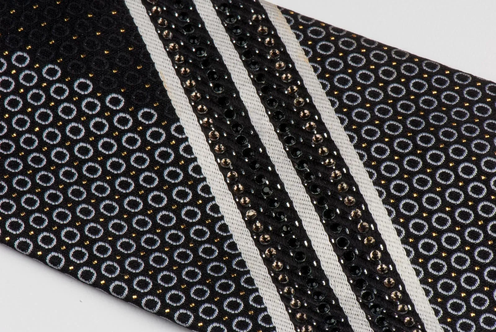 Arnaldo Bassini Silk Neck Tie Geometric Cirlcles On Black With Rhinestones