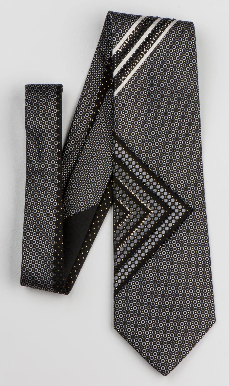 Arnaldo Bassini Silk Neck Tie Geometric Cirlcles On Black With Rhinestones