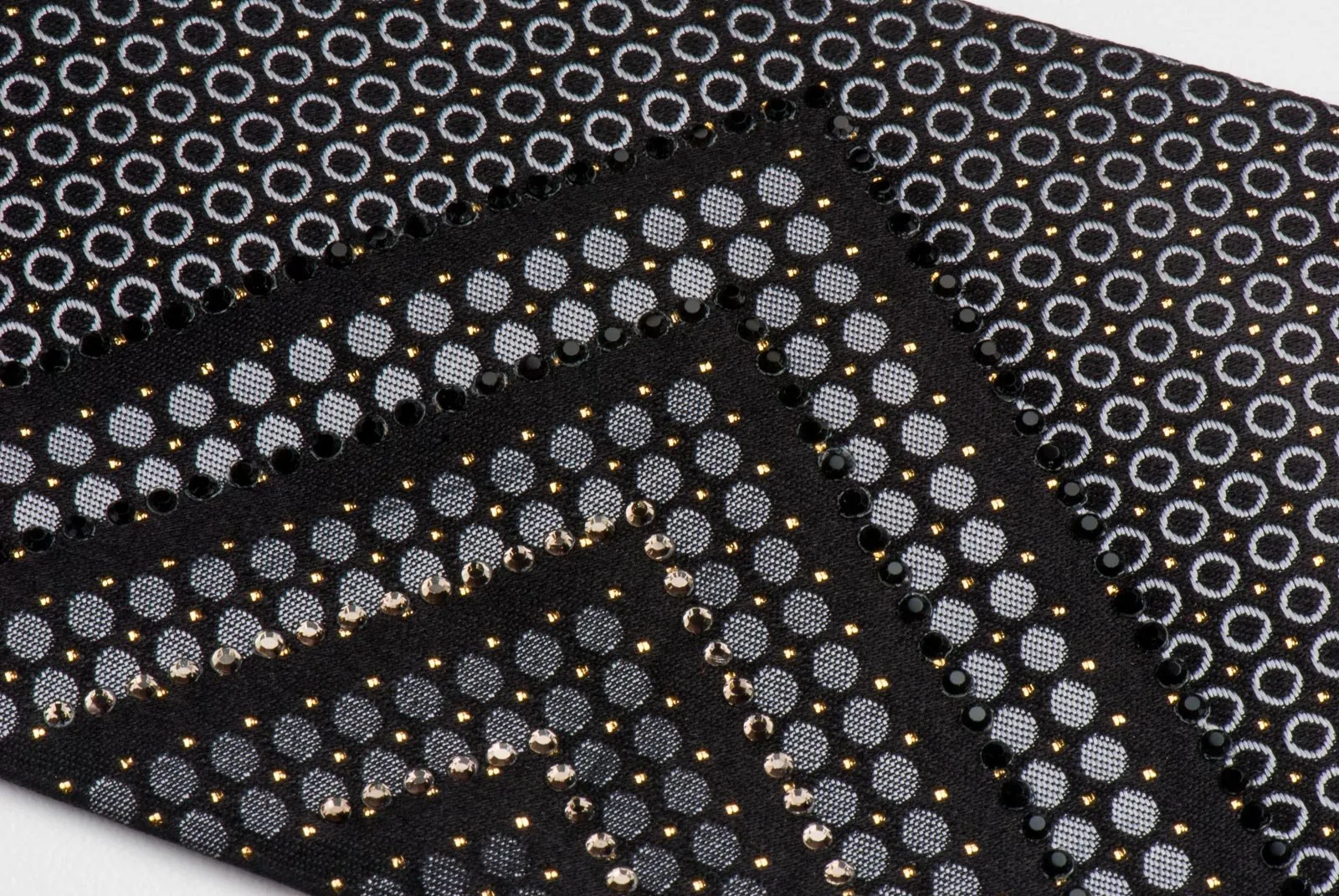 Arnaldo Bassini Silk Neck Tie Geometric Cirlcles On Black With Rhinestones