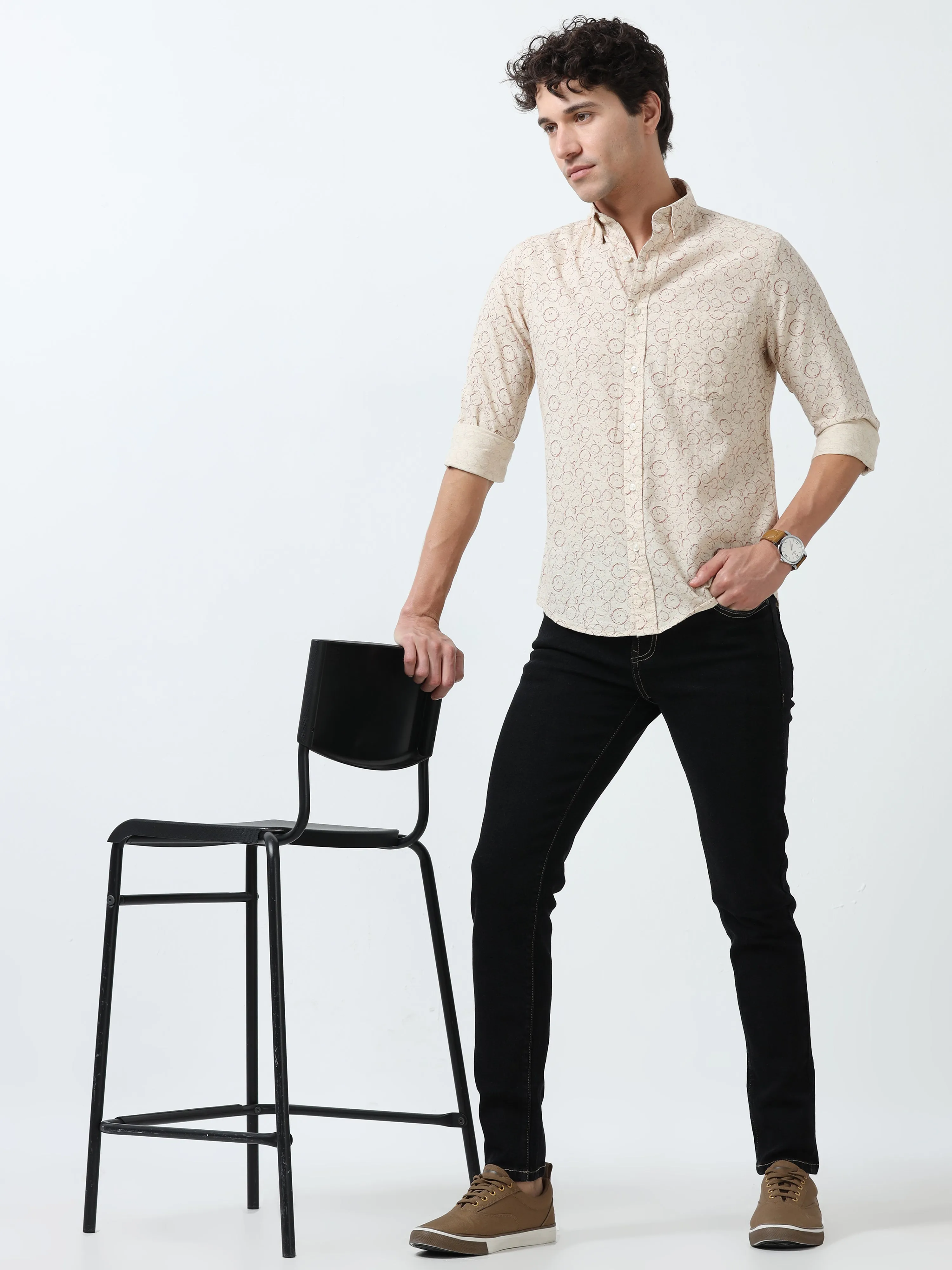 Astrid - Turkish Fit Printed Shirt - Beige