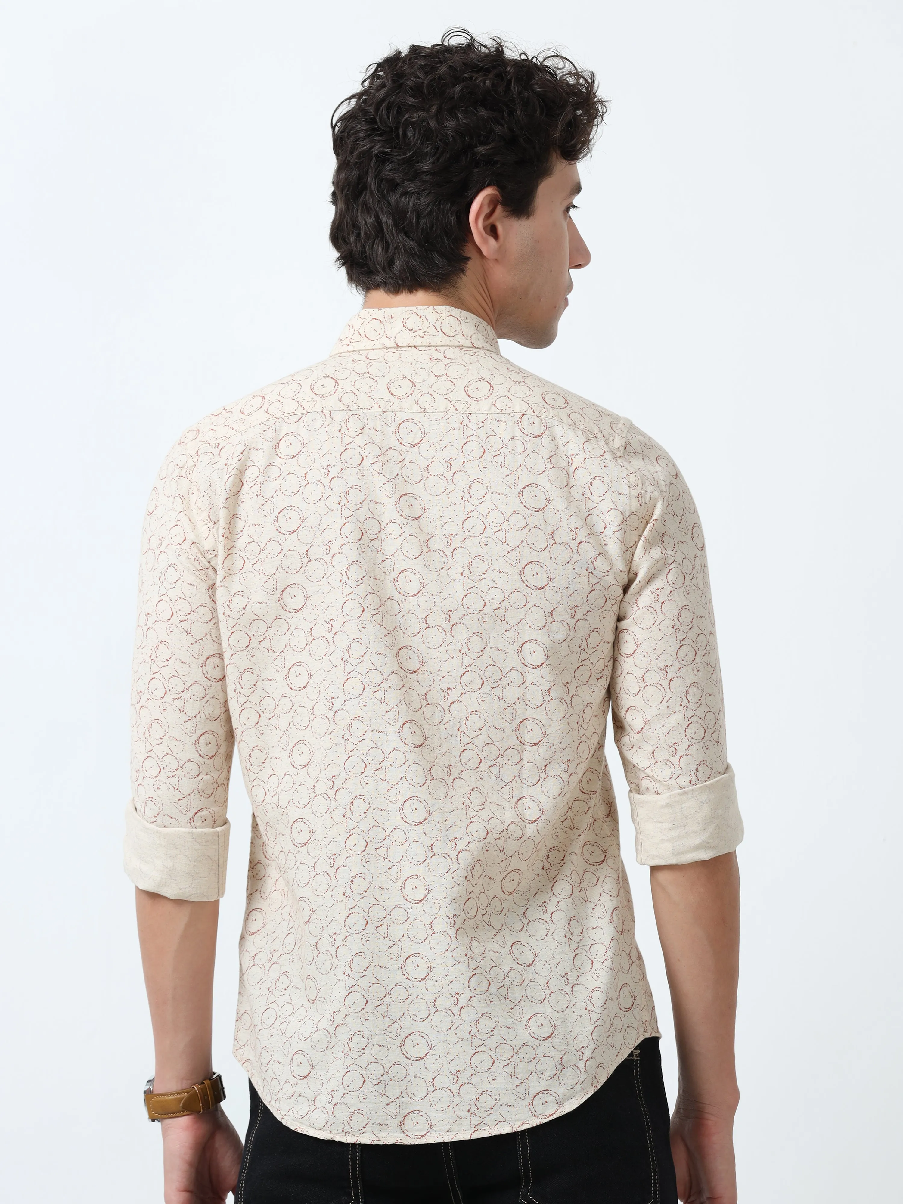 Astrid - Turkish Fit Printed Shirt - Beige
