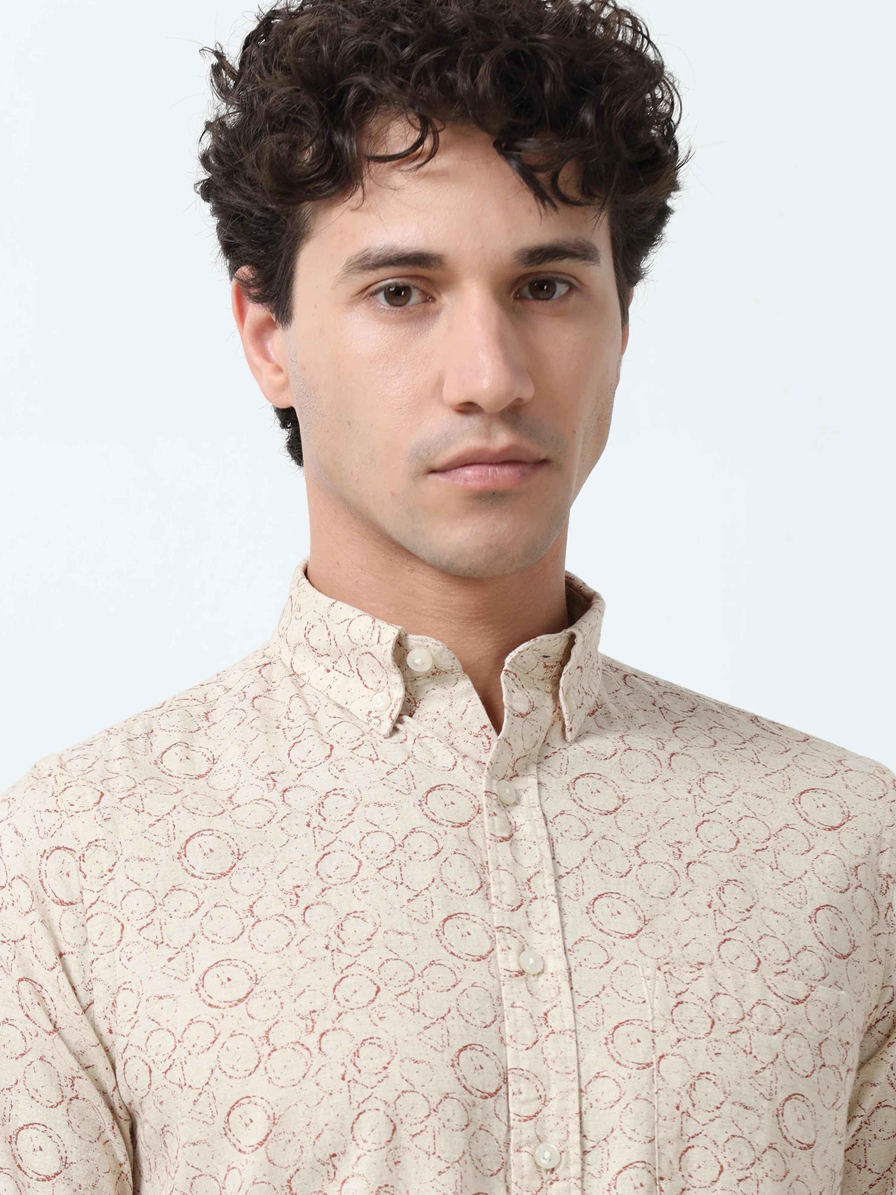 Astrid - Turkish Fit Printed Shirt - Beige