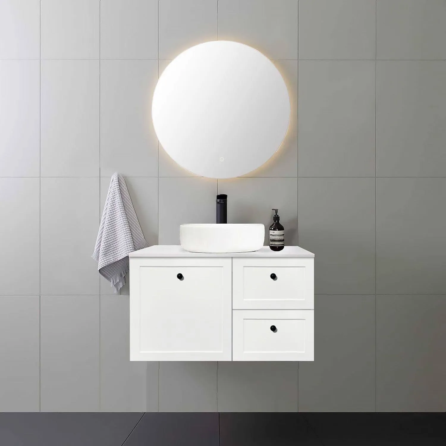 AUSTIN 900mm Wall Hung Bathroom Vanity (Right Hand)   Bliss Stone Top