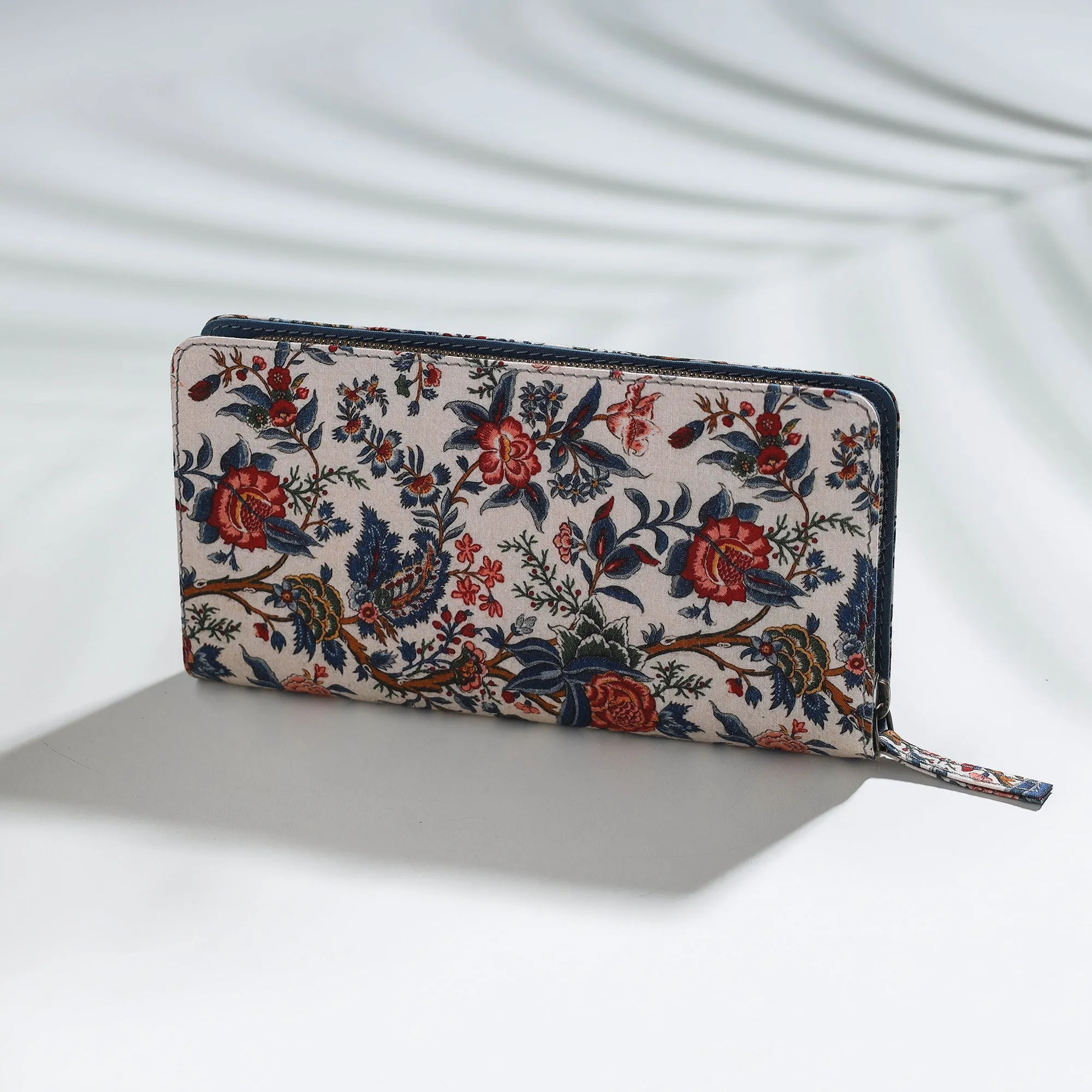 Beige - Floral Printed Handcrafted Wallet