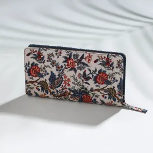 Beige - Floral Printed Handcrafted Wallet