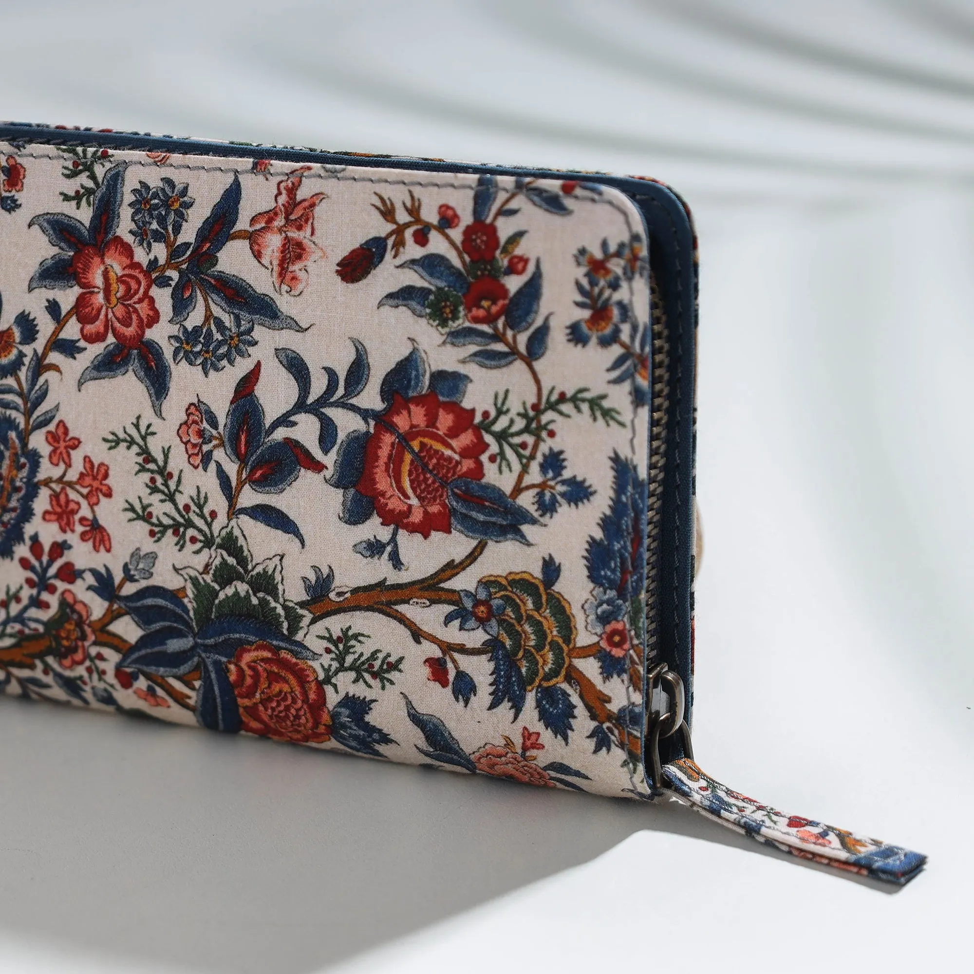 Beige - Floral Printed Handcrafted Wallet