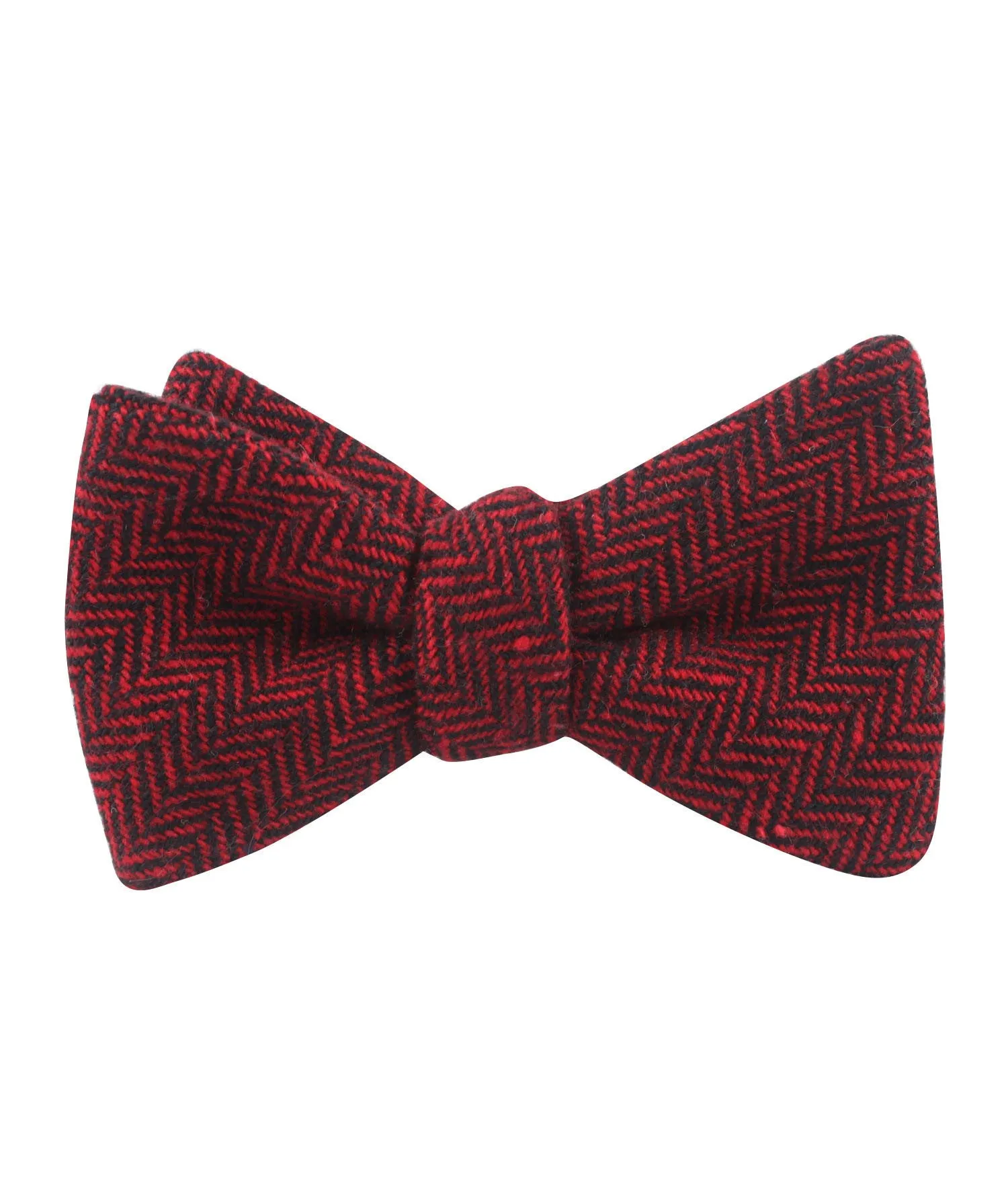 Black & Red Herringbone Wool Self Bow Tie