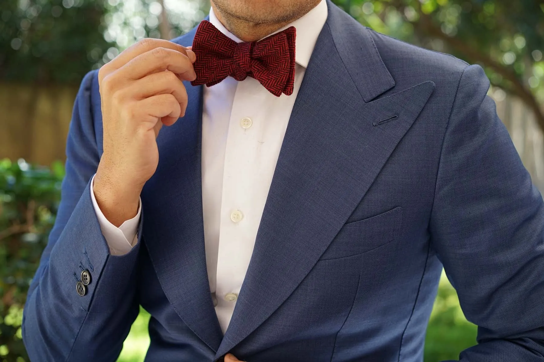 Black & Red Herringbone Wool Self Bow Tie