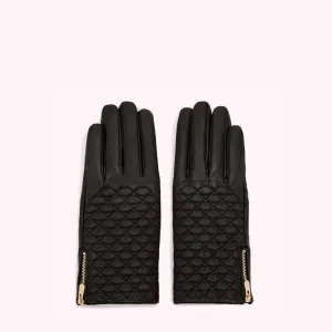 BLACK EMBROIDERED LIPS LEATHER GLOVES