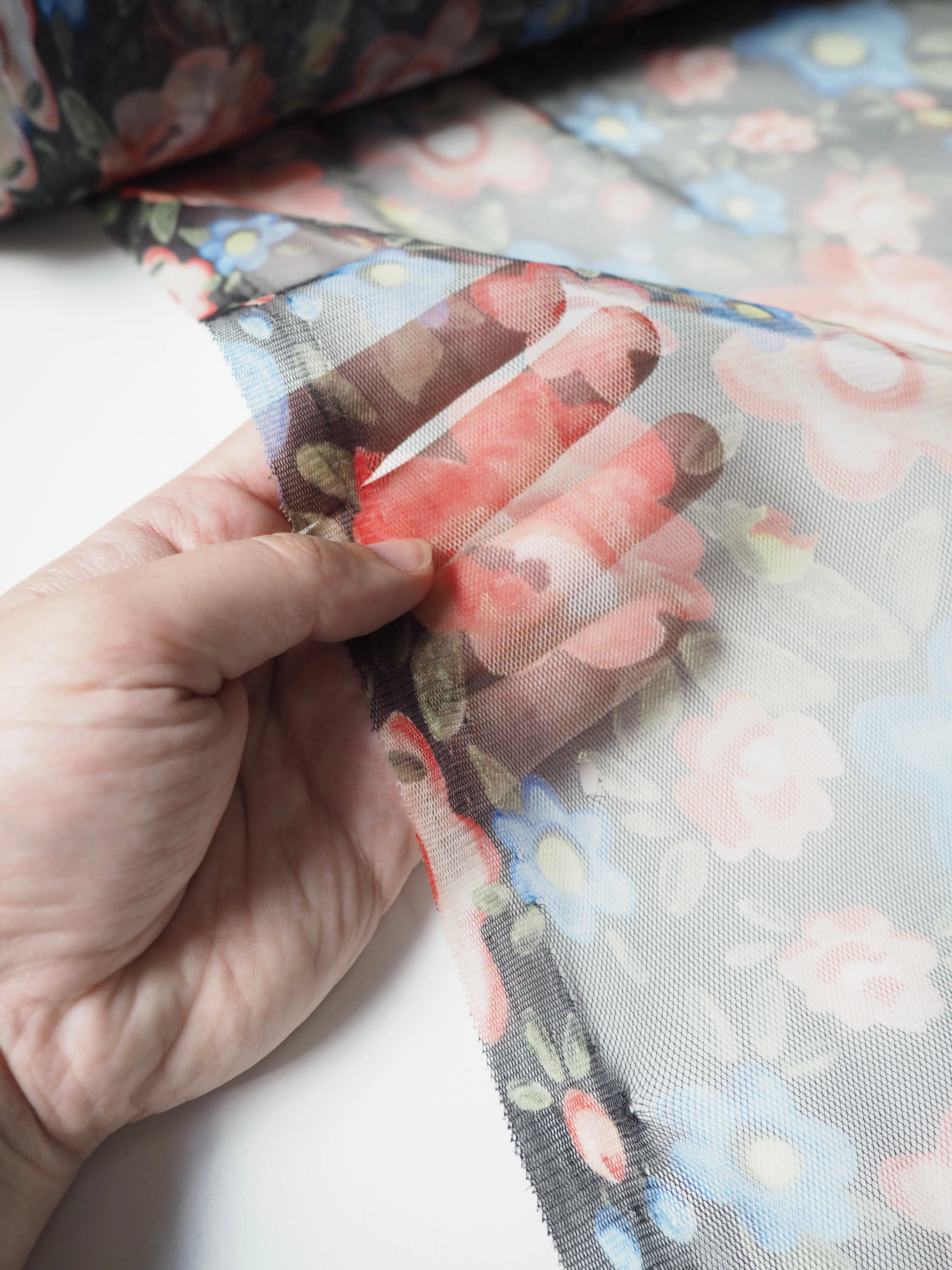 Black Floral Printed Tulle