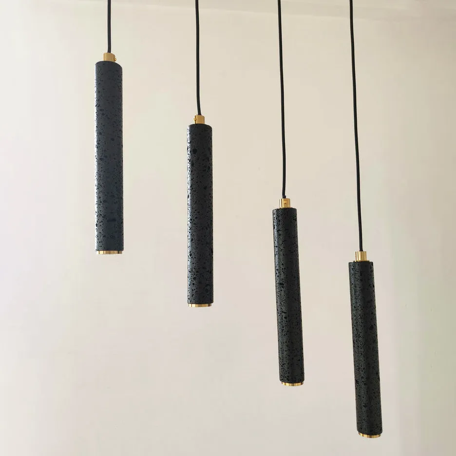 Black Lava A Stone Minimalist Line Pendant Light
