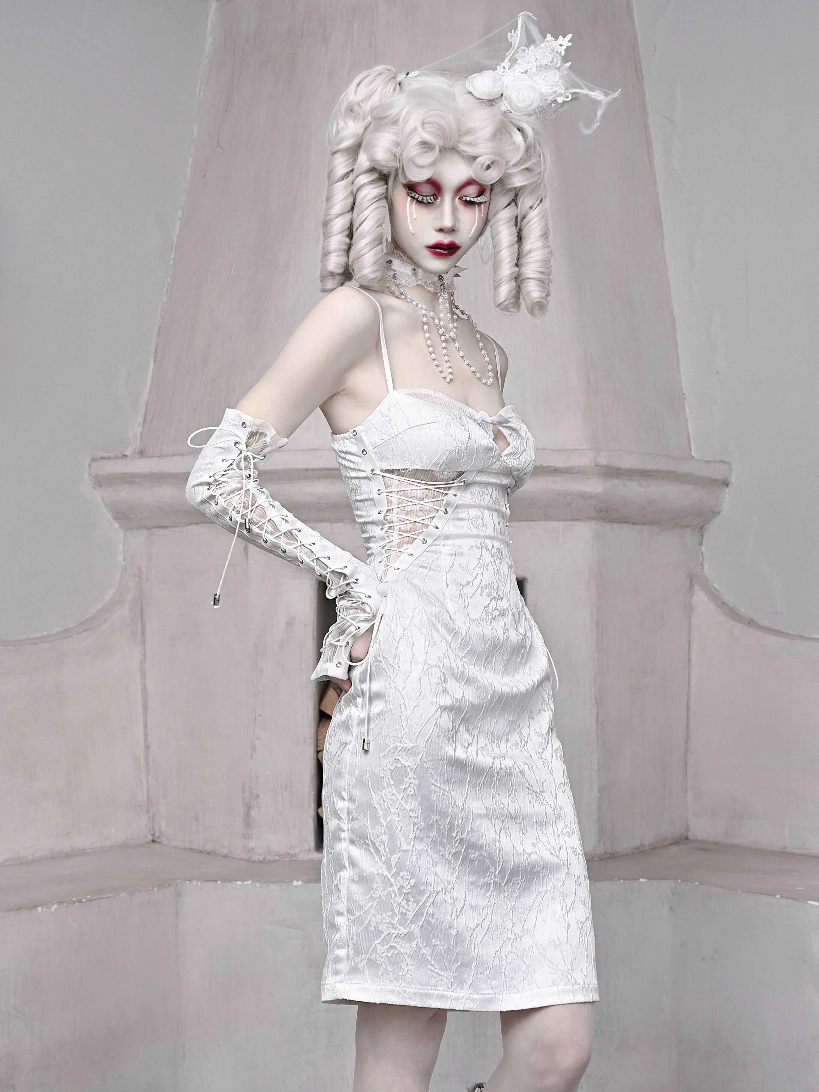 Blood Supply The White Doll Goth Jacquard Lace Fitted Dress