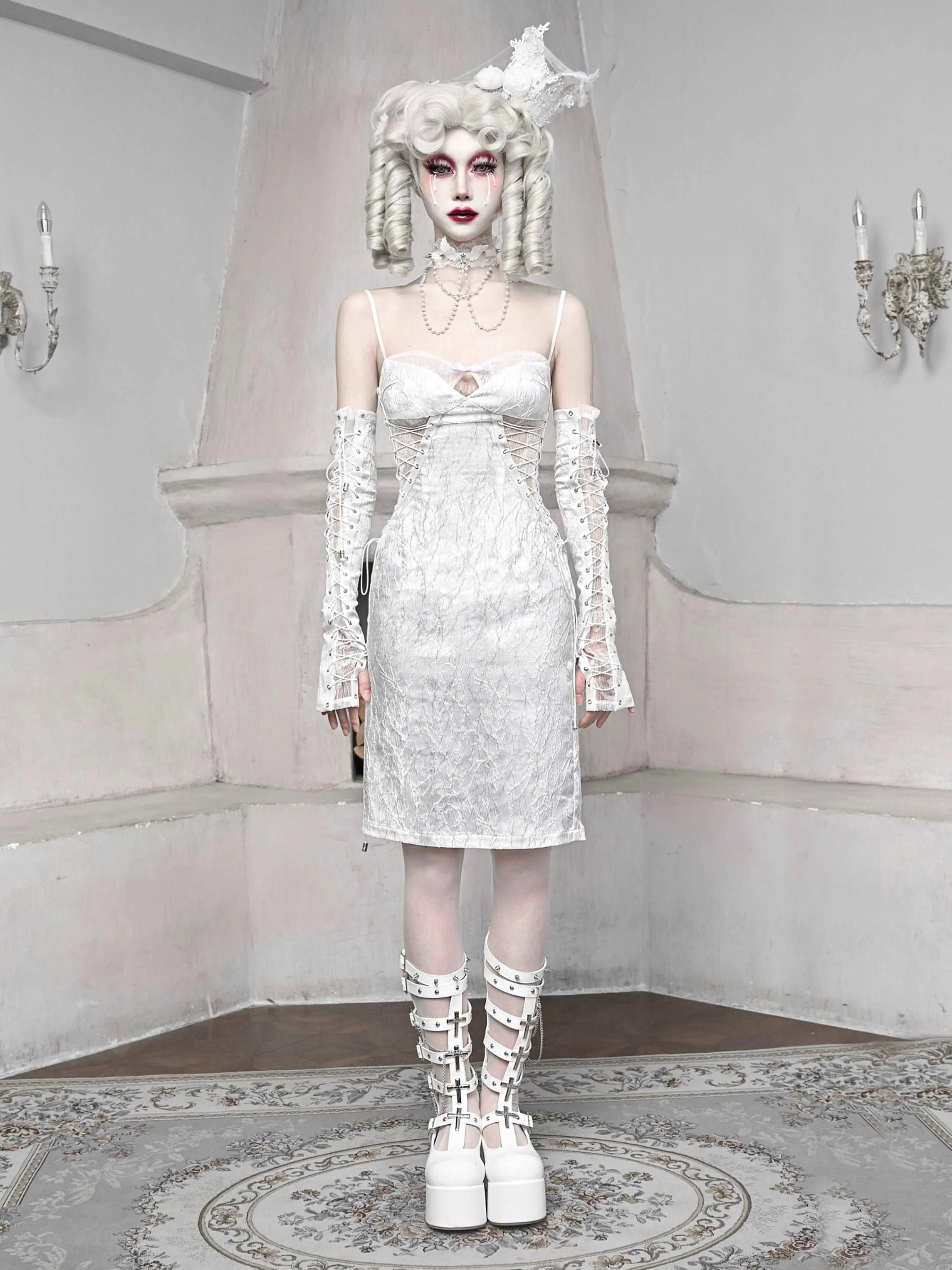 Blood Supply The White Doll Goth Jacquard Lace Fitted Dress
