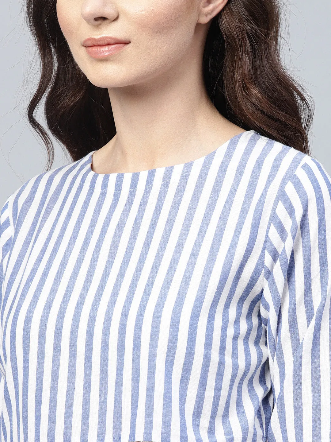 Blue & White Striped A-Line Pure Cotton Top