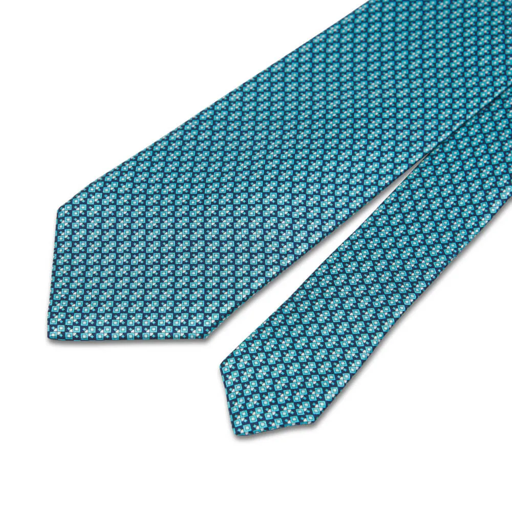 Blue Geometric Motif Silk Tie