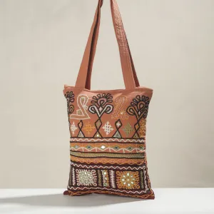 Brown - Kala Raksha Rabari Hand Embroidered Cotton Shoulder Bag