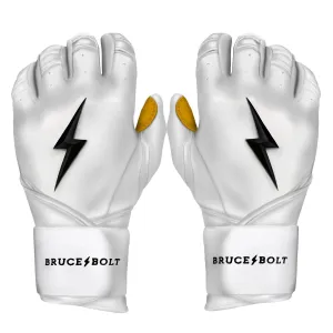 Bruce Bolt PREMIUM PRO Long Cuff Batting Gloves: White