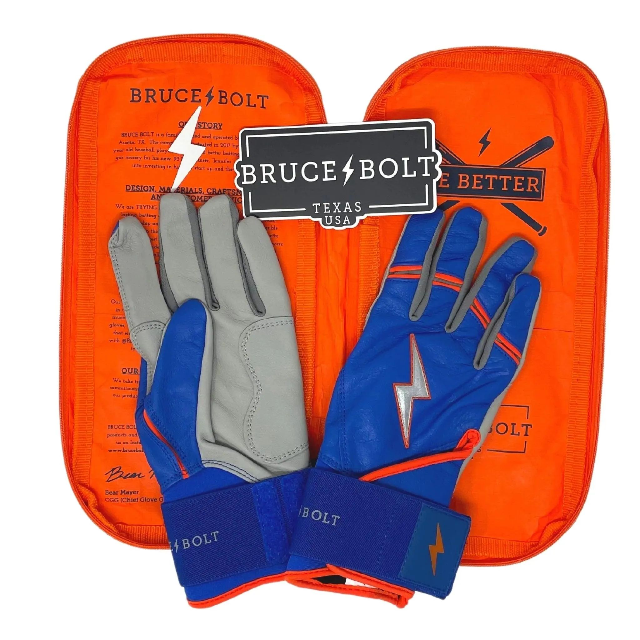 Bruce Bolt PREMIUM PRO NIMMO Long Cuff Batting Gloves: Mets Blue