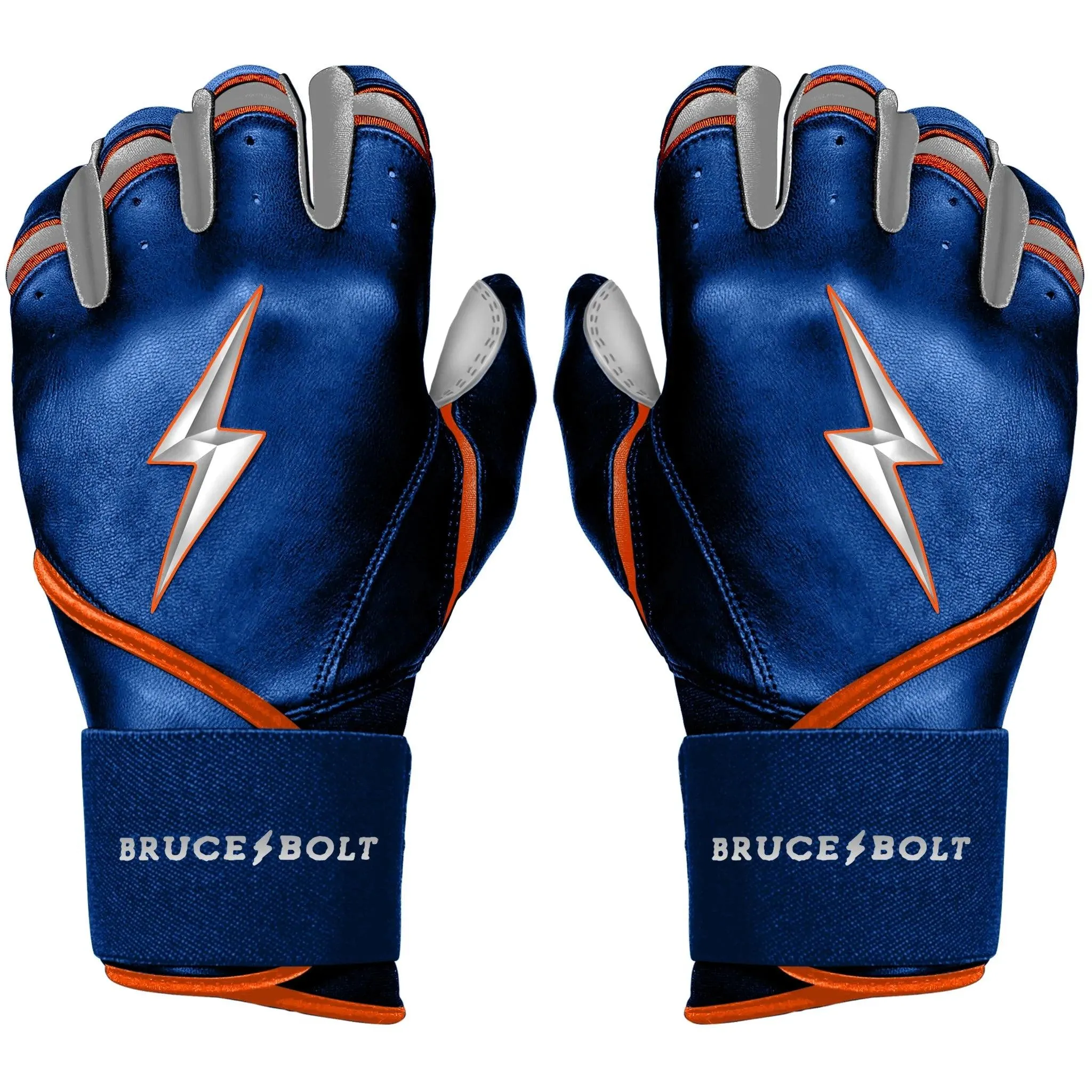 Bruce Bolt PREMIUM PRO NIMMO Long Cuff Batting Gloves: Mets Blue