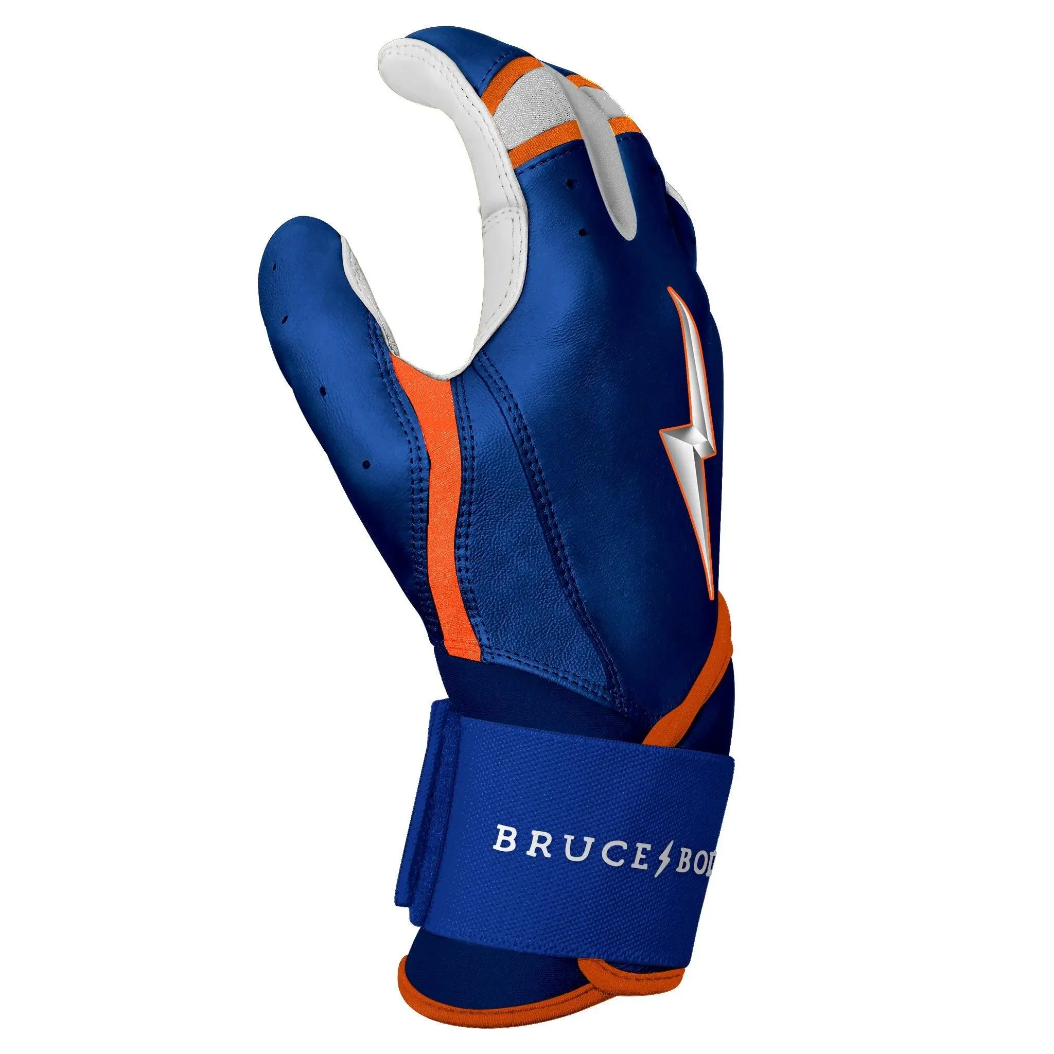 Bruce Bolt PREMIUM PRO NIMMO Long Cuff Batting Gloves: Mets Blue