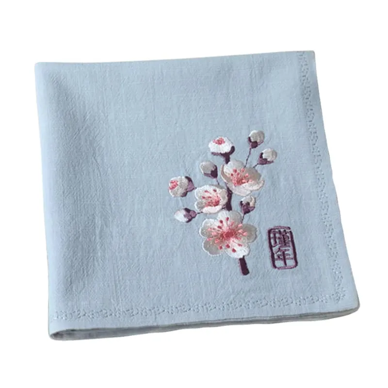 Chinese Handkerchief with the Embroidered Pattern of Peach Blossom (Customizable)