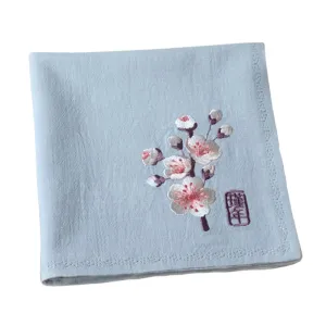 Chinese Handkerchief with the Embroidered Pattern of Peach Blossom (Customizable)