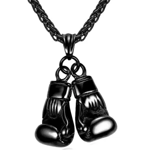 Classy Men Black Boxing Gloves Pendant Necklace