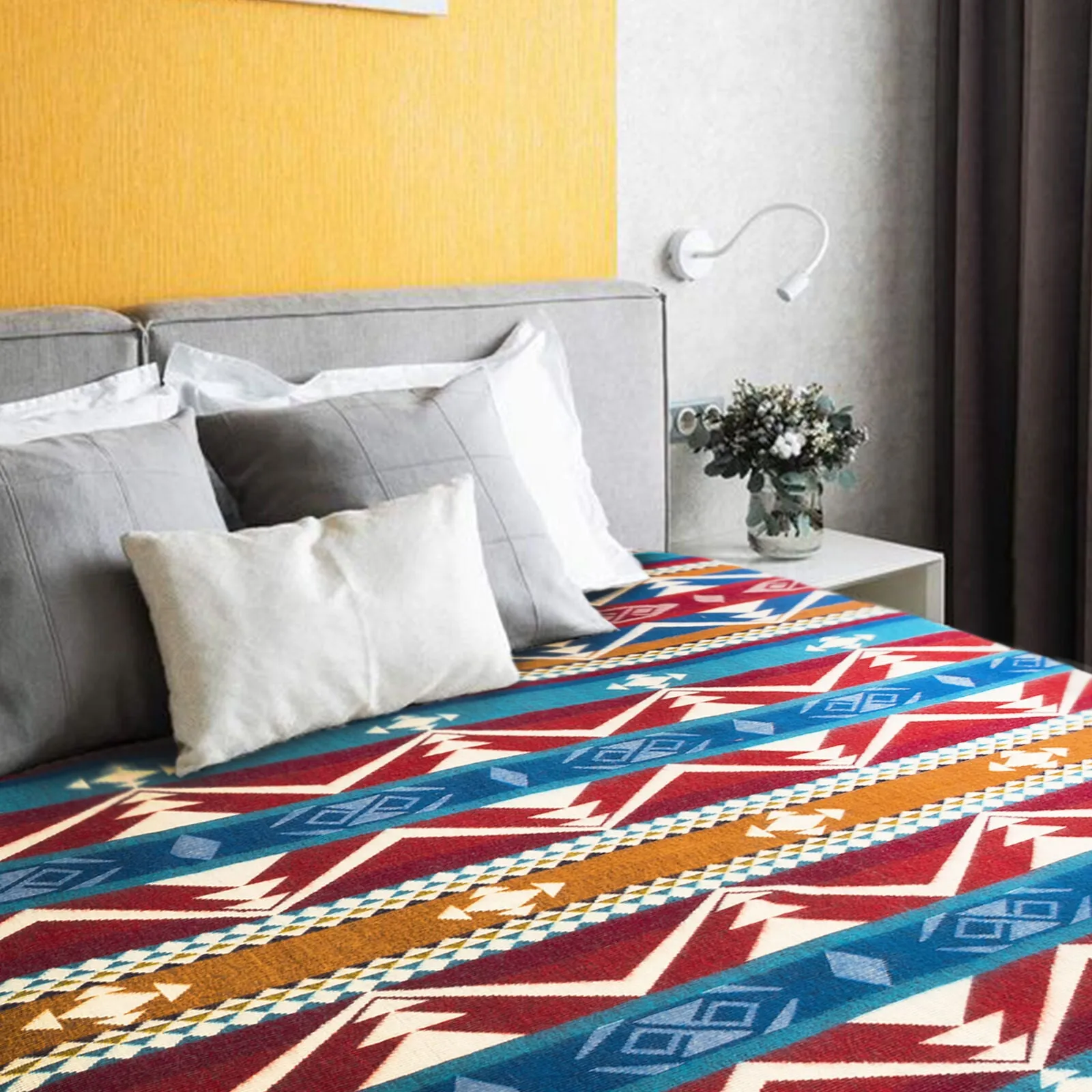 Cotacachi - Baby Alpaca Blanket - Extra Large - Aztec Southwest Pattern - Brown