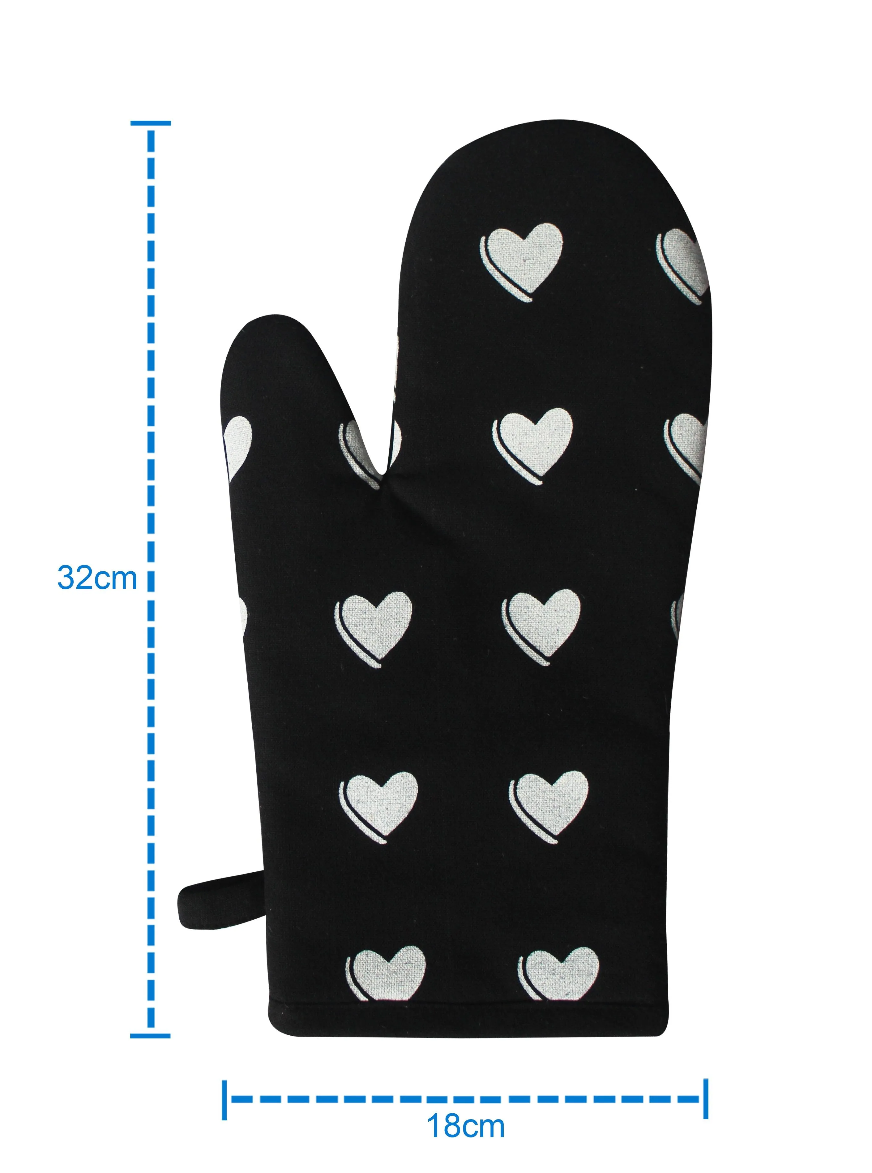 Cotton Black Heart Oven Gloves Pack Of 2