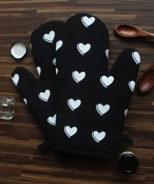Cotton Black Heart Oven Gloves Pack Of 2