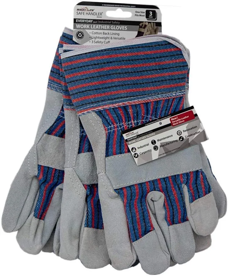 Cotton Lined Split Leather Work Gloves With Safety Cuff - Bison Life