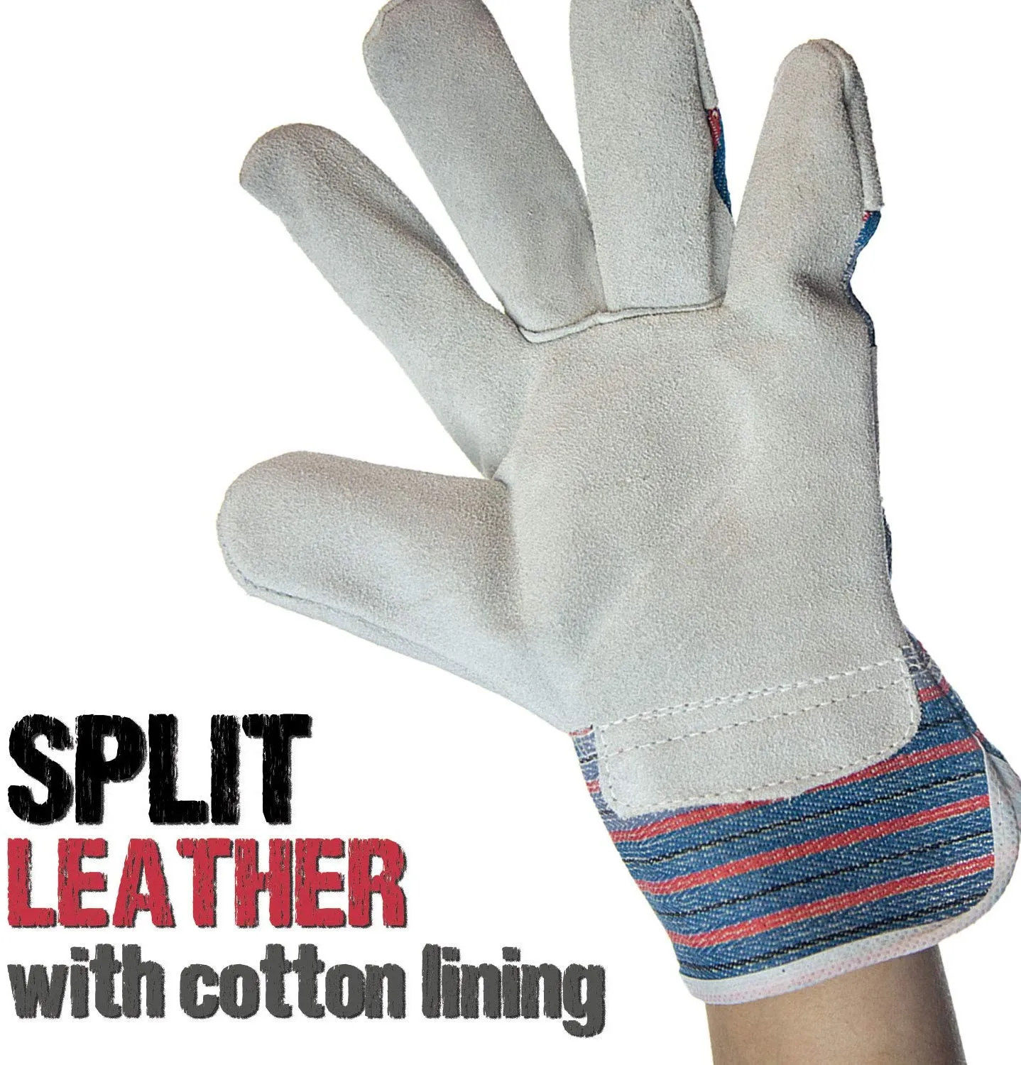 Cotton Lined Split Leather Work Gloves With Safety Cuff - Bison Life