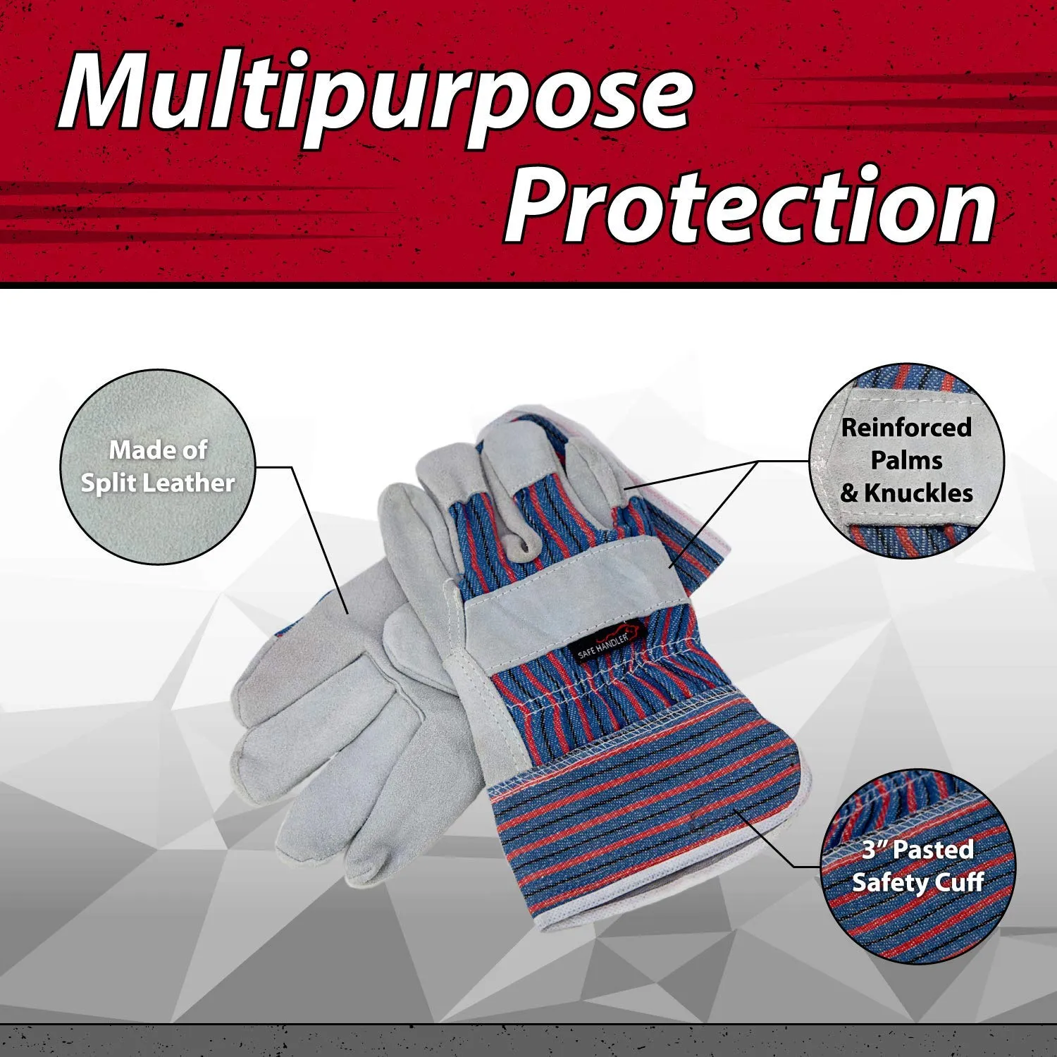 Cotton Lined Split Leather Work Gloves With Safety Cuff - Bison Life