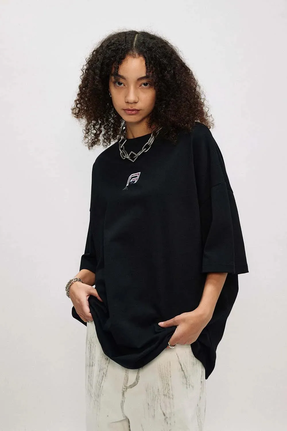 Cyber Wing Embroidered Tee - Short Sleeve Casual Summer Top