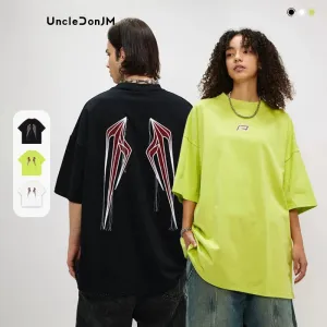 Cyber Wing Embroidered Tee - Short Sleeve Casual Summer Top